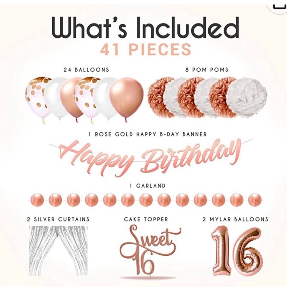 41-Piece Rose Gold Sweet 16 Birthday
Decorations - Picture 3 of 5